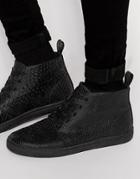 Asos High Top Sneakers In Black Snakeskin Effect - Black