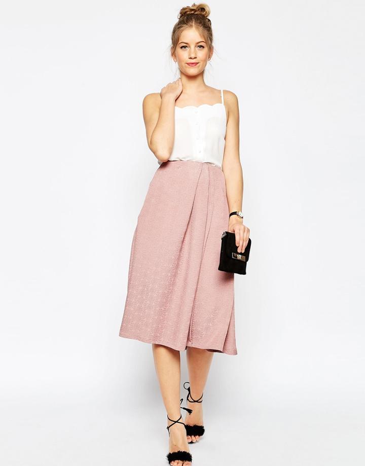 Asos Prom Midi Jacquard Skirt - Dusky Pink