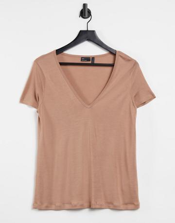 Asos Design Relaxed V-neck T-shirt In Fawn-brown
