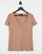 Asos Design Relaxed V-neck T-shirt In Fawn-brown