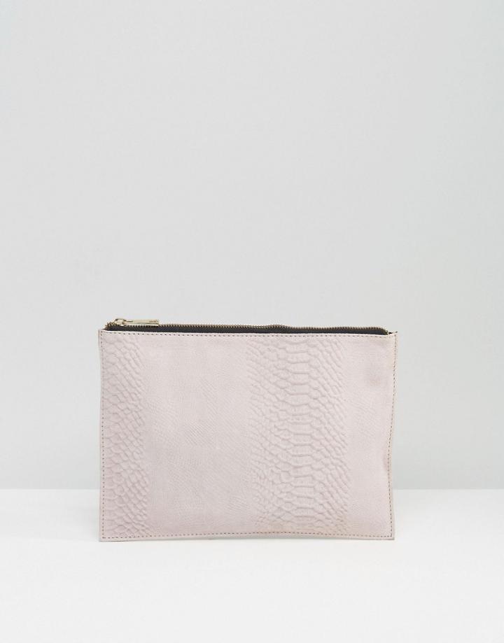Asos Suede Snake Embossed Zip Top Clutch Bag - Pink