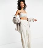 Asos Design Tall Washed Linen 3 Piece Suit Wide Leg Pants In Stripe-multi