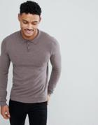 Asos Design Muscle Fit Knitted Polo In Light Khaki - Gray