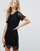Qed London Mini Dress With Lace Overlay - Black