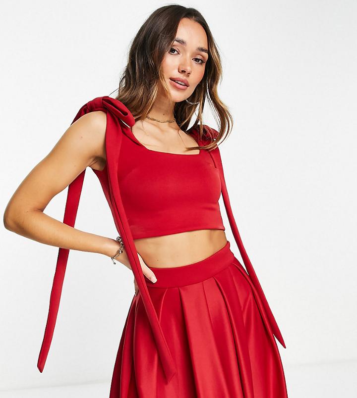 True Violet Exclusive Bow Shoulder Crop Top In Regal Red - Part Of A Set