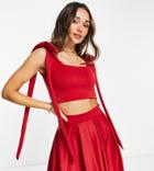 True Violet Exclusive Bow Shoulder Crop Top In Regal Red - Part Of A Set