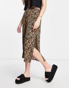 Lola May Satin Midi Skirt In Leopard Print-multi