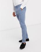 Asos Design Wedding Super Skinny Wool Mix Suit Pants In Blue Houndstooth Check-blues