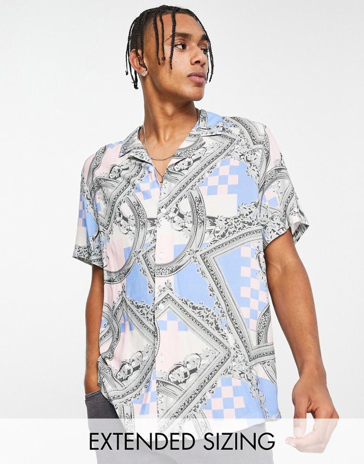 Asos Design Relaxed Revere Shirt In Pink Baroque Print