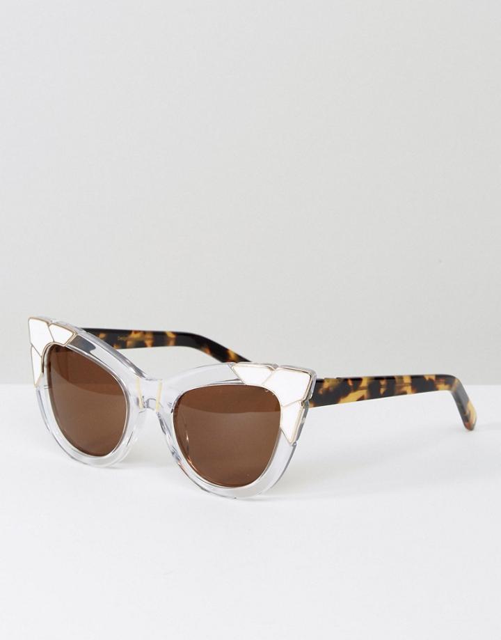 Pared Cat Eye Sunglasses In White & Gold - Clear