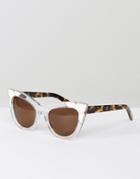 Pared Cat Eye Sunglasses In White & Gold - Clear