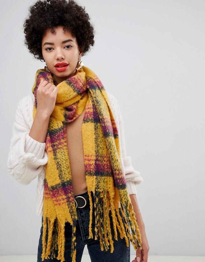 Stradivarius Brushed Check Scarf With Fringes - Multi