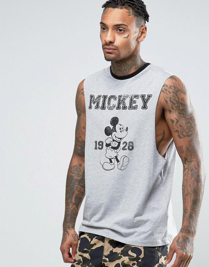 Asos Mickey Sleeveless T-shirt With Retro Print And Contrast Ringer -