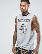 Asos Mickey Sleeveless T-shirt With Retro Print And Contrast Ringer -