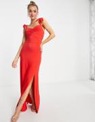 Lipsy Tie Strap Split Hem Maxi Dress In Red
