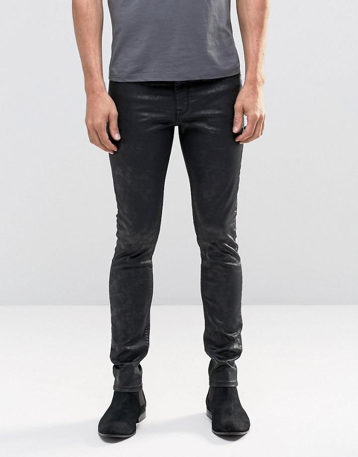 Asos Super Skinny Jeans In Black Coated - Black