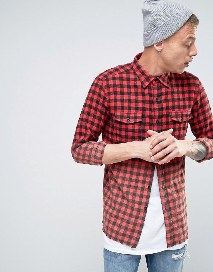 Heros Heroine Checked Shirt In Dip Dye In Reg Fit - Red
