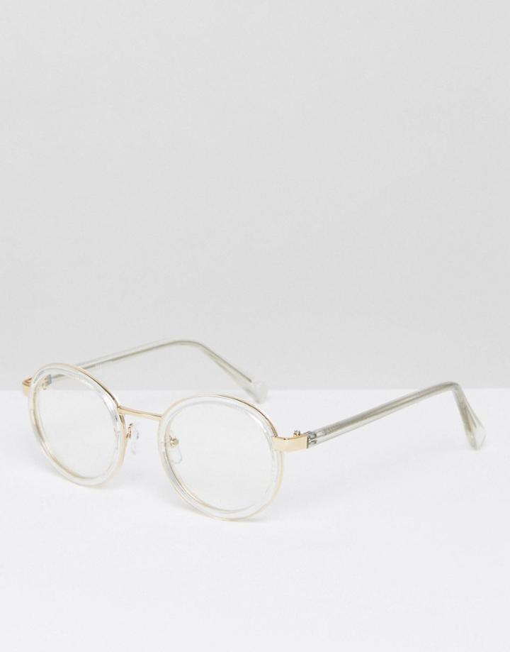 Asos Round Clear Lens Glasses With Clear Frame And Gold Insert - Clear