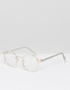 Asos Round Clear Lens Glasses With Clear Frame And Gold Insert - Clear