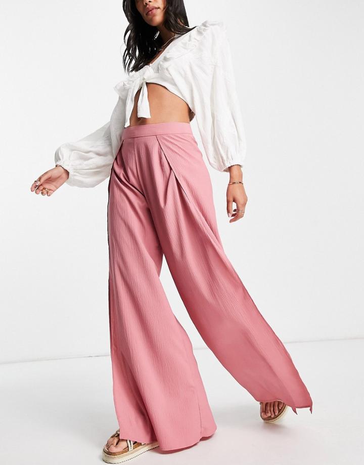 Skylar Rose Wide Leg High Waisted Layered Pants Set-pink