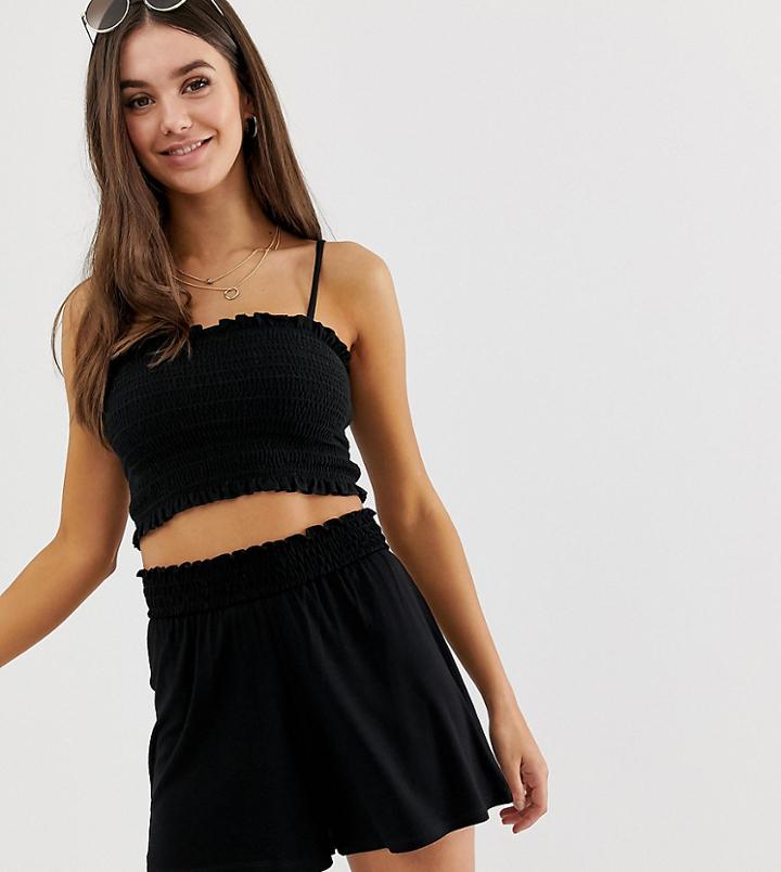 Asos Design Tall Shorts With Shirred Waist - Black
