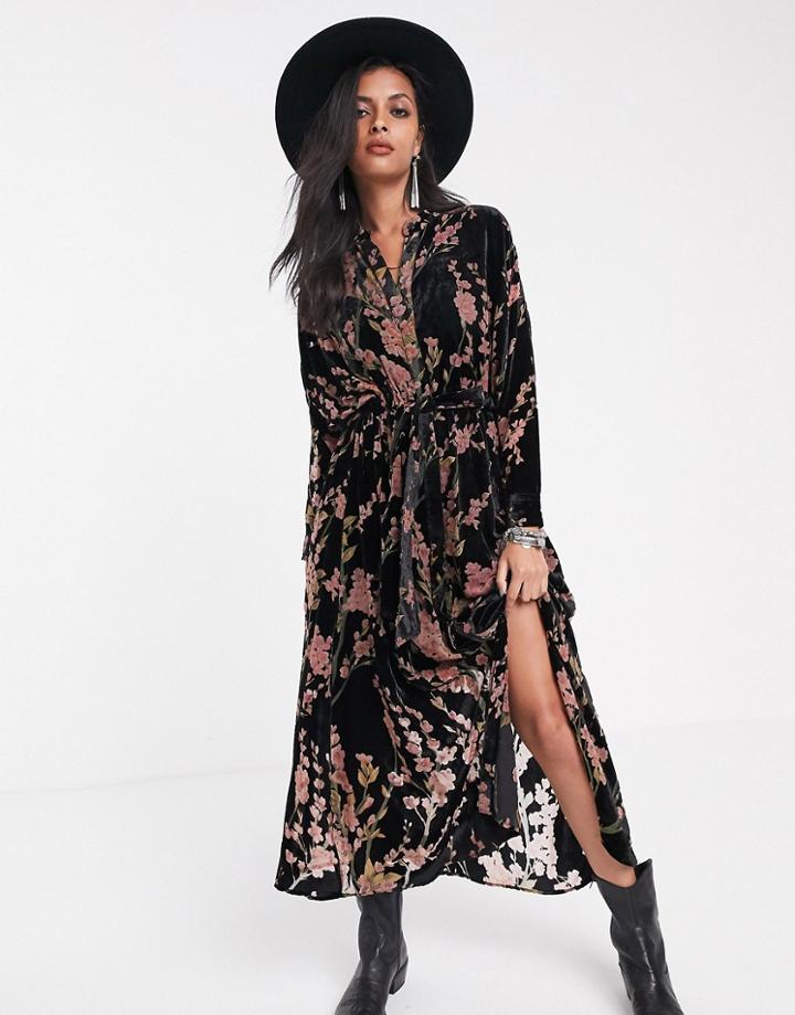 Religion Burnout Velvet Button Front Maxi Dress