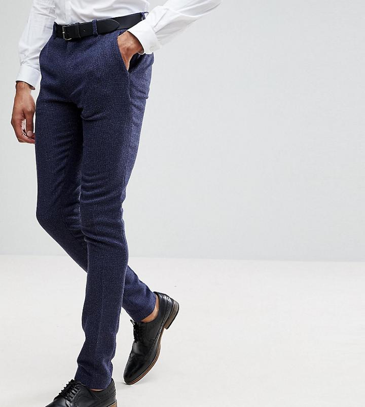 Asos Tall Wedding Super Skinny Suit Pants In Blue Micro Check - Blue