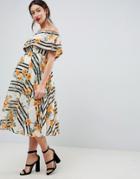 Asos Design Maternity Soft Bandeau Midi Dress In Stripe And Floral Print - Multi