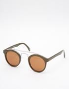 Asos Round Sunglasses With Metal Nose Bar In Khaki - Khaki