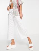 Asos Design Broderie Culotte Pants With Skinny Paperbag Waist In White