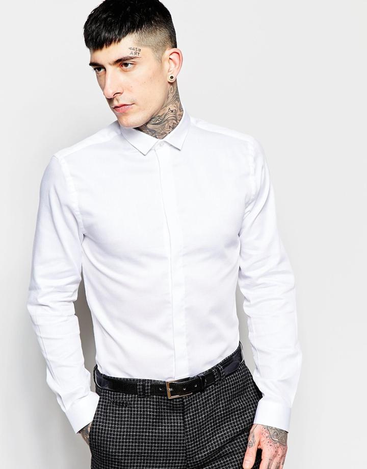 Heart & Dagger Tonal Diamond Jacquard Shirt In Slim Fit - White