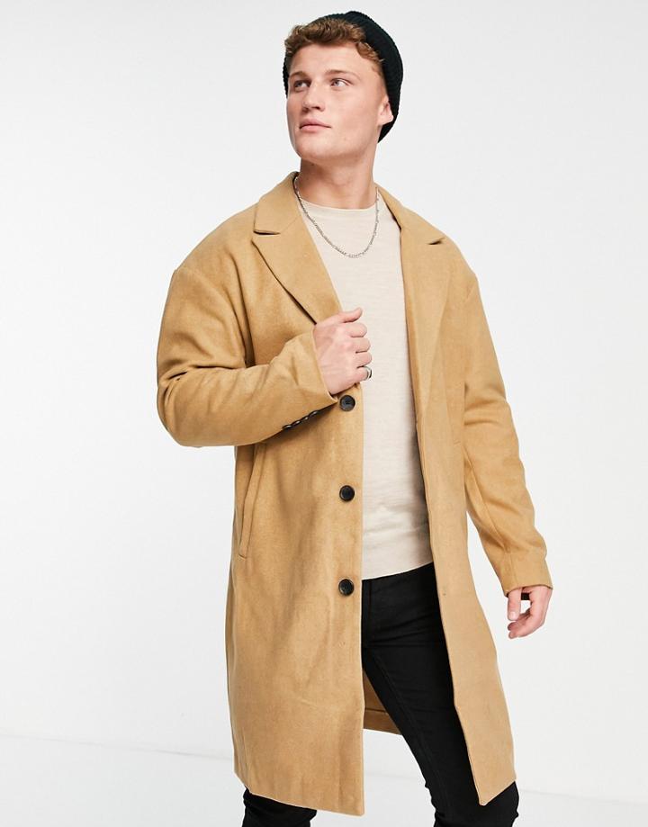 New Look Relaxed Overcoat In Camel-neutral