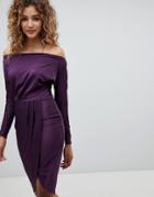 Ax Paris Long Sleeve Wrap Front Dress - Purple