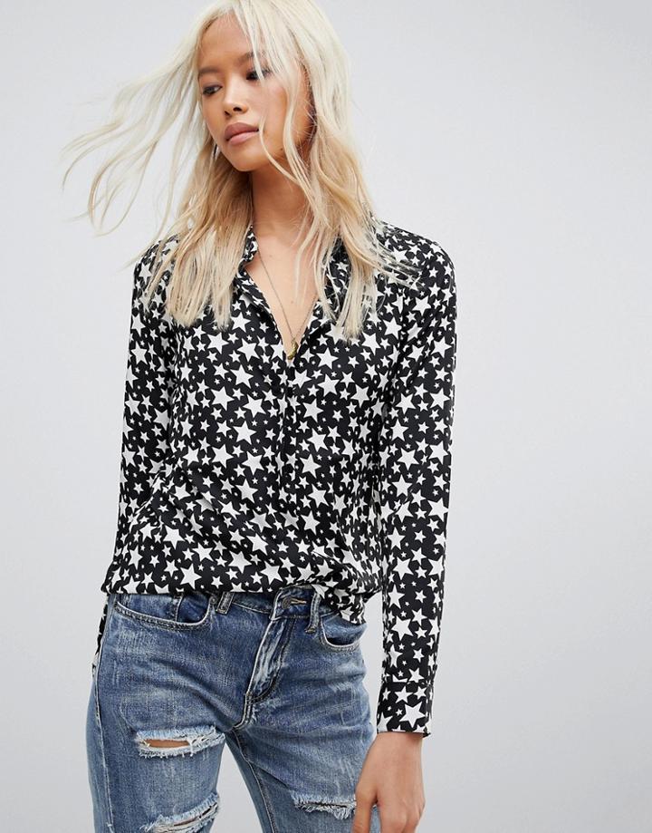 Brave Soul Twinkle Star Print Shirt - Beige