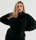 Asos Design Curve Fluffy Sweater With Cowl Neck In Recycled Blend-black