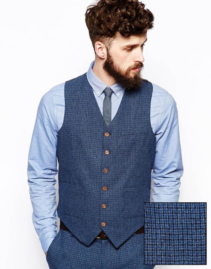 Asos Vest In Dogstooth - Blue