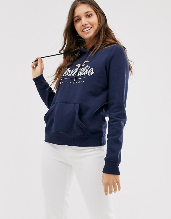 Hollister Logo Hoodie In Navy