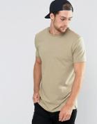 Asos Longline T-shirt With Crew Neck In Beige - Beige