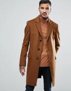 Hugo Migor Cashmere Mix Overcoat In Toffee - Tan