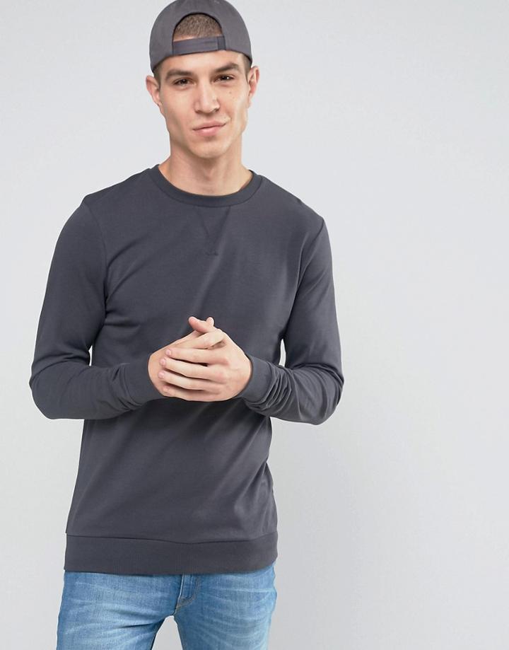 Asos Lightweight Muscle Sweatshirt In Washed Black - Blue