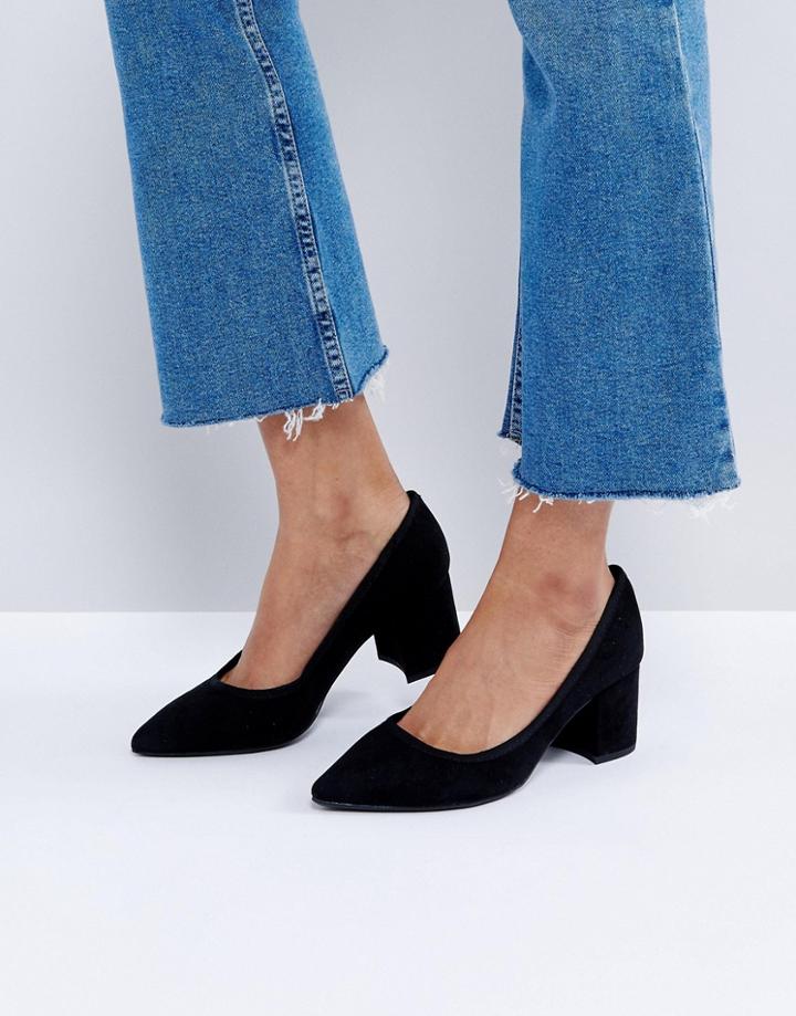 Bershka Chunky Heel Court Shoe - Black