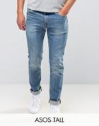 Asos Tall Skinny Jeans In Mid Wash - Blue