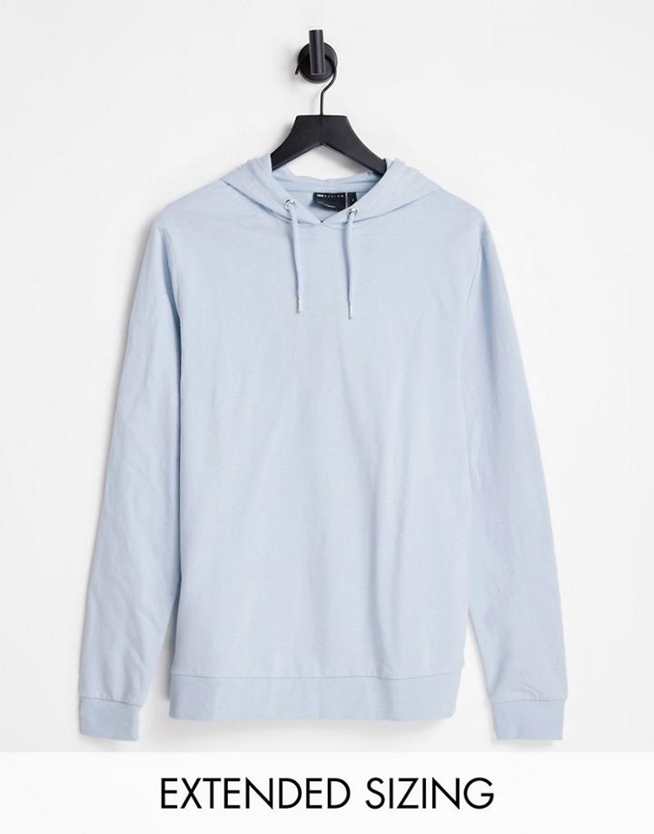 Asos Design Organic Blend Lightweight Hoodie In Light Blue