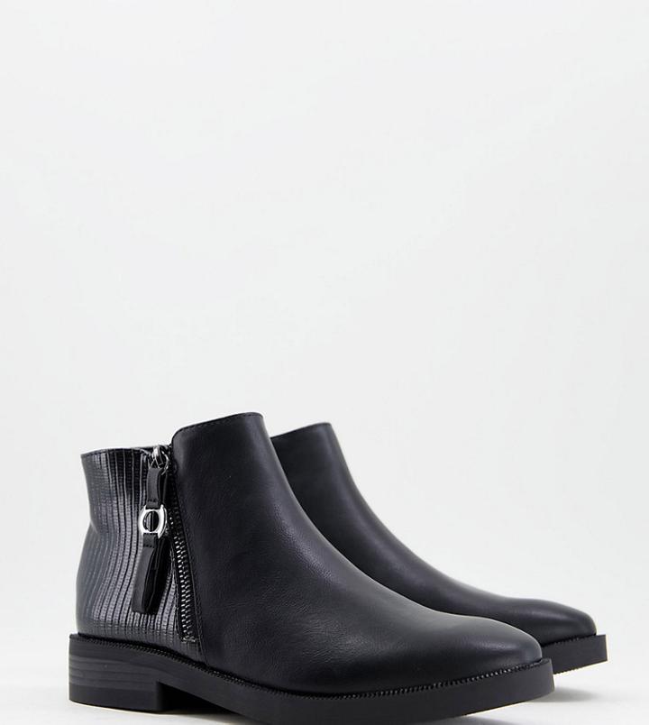 Simply Be Wide Fit Flat Chelsea Boot With Zip Detail In Black