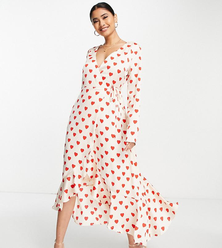 Liquorish Midi Wrap Dress In Black Heart Print - Exclusive To Asos-white