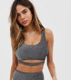 Wolf & Whistle Fuller Bust Exclusive Cut Out Crop Bikini Top In Silver Glitter - Silver