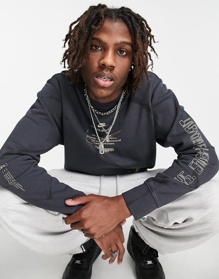 Nike Physical Enlightenment Pack Overdyed Crew Neck Sweatshirt In Dark Gray