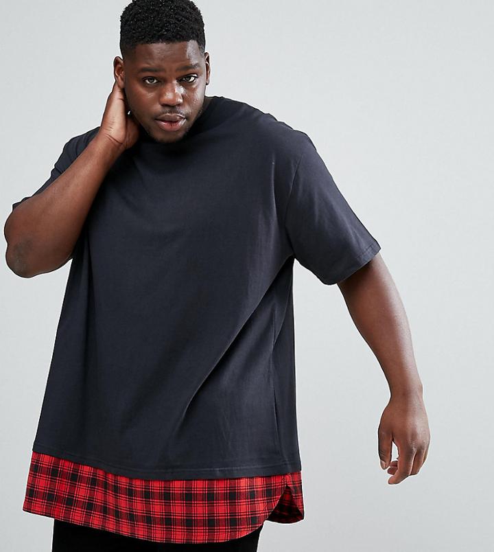 Jacamo Plus Longline T-shirt In Black Check - Black
