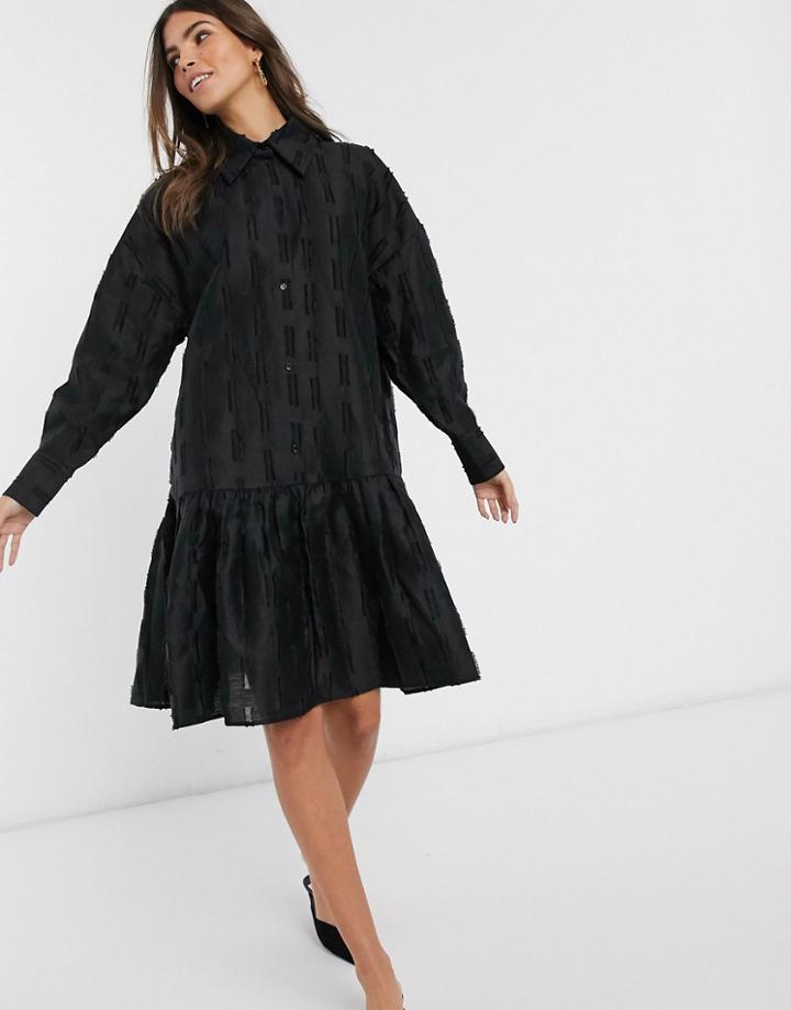 & Other Stories Textured Jacquard Button Up Smock Dress In Black