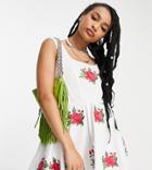 Asos Design Petite Mini Dress With Corset Detail And Floral Embroidery In White